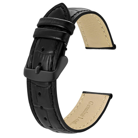 BISONSTRAP Watch Straps 22mm, Alligator Embossed Leather Watch Bands, Black with Black Buckle