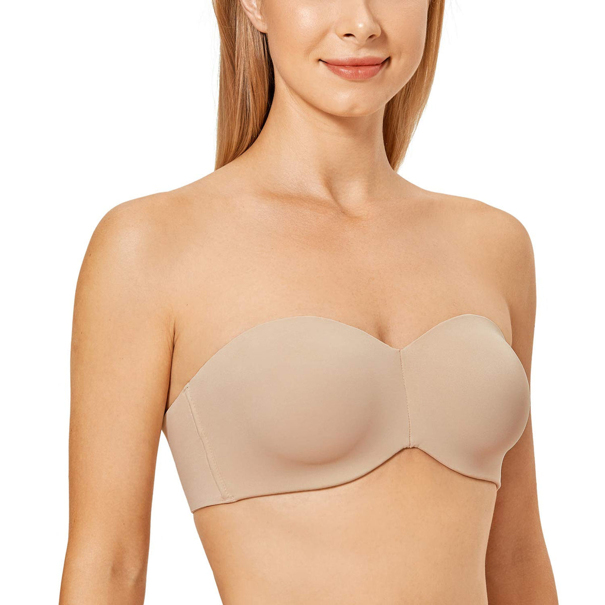 Delimira Women's Strapless Bras Underwire Support Non Padded Plus Size Minimiser Bra Cashew 34A