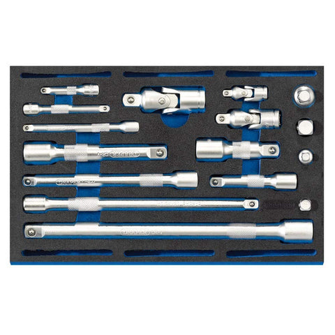 DRAPER Extension Bar, Universal Joints and Socket Convertor Set 1/4 Drawer EVA Insert Tray (16 Piece) [63530]