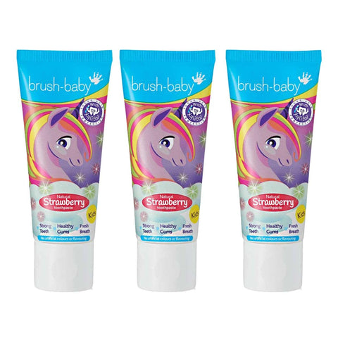 Brush-Baby Strawberry Toothpaste for Kids 3+ Years (Pack of 3 x 50ml Tubes)