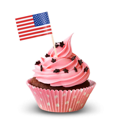 PRETYZOOM American Flags on Stick Handheld American Wooden Stick Flag American Flag Cupcake Toppers US Flag Cake Pick for July 4th Decorations
