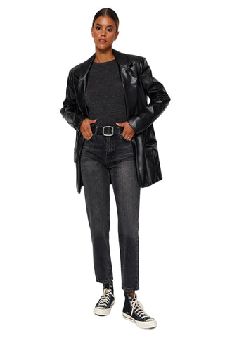Trendyol Women's Straight Mom High Waist Jeans, Black, 14