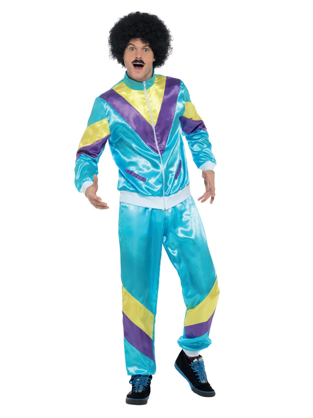 Large - Chest 42-44 in - Mens 1980s Scouser Shell Suit Jimmy Tracksuit Stag Do Fancy Dress Costume, Blue, Large - Chest 42-44 in