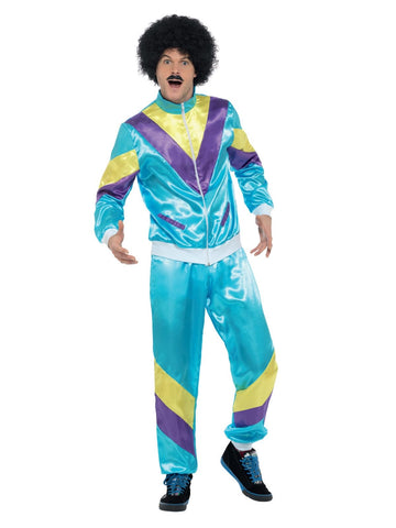 Large - Chest 42-44 in - Mens 1980s Scouser Shell Suit Jimmy Tracksuit Stag Do Fancy Dress Costume, Blue, Large - Chest 42-44 in