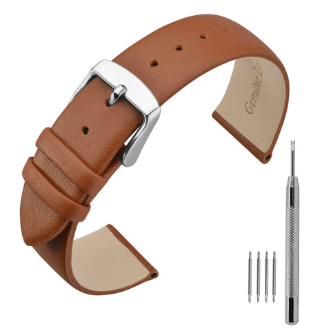 ANNEFIT Calfskin Leather Watch Straps 20mm, Thin Elegant Replacement Watch Band with Stainless Steel Buckle (Brown)