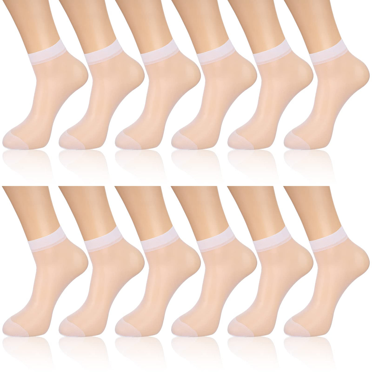 Geyoga 12 Pairs Sheer Ankle Socks Thin Nylon Transparent Ankle High Hosiery Socks Short Dress Stockings for Women(Medium,White)