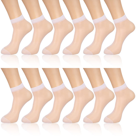 Geyoga 12 Pairs Sheer Ankle Socks Thin Nylon Transparent Ankle High Hosiery Socks Short Dress Stockings for Women(Medium,White)