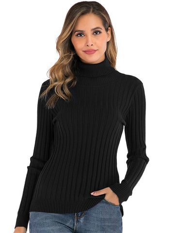 Enjoyoself Womens Turtleneck Sweater Winter Jumper Long Sleeve Pullover Knit Ribbed Sweater Knitwear Tops A-Black