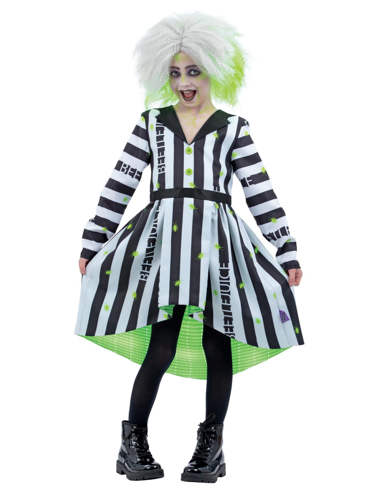 Smiffys Beetlejuice Child Costume, Beetlejuice Stipe Dress, Officially Licensed Warner Brothers Halloween Fancy Dress Classic Beetlejuice Stripes with Matching Family Costumes