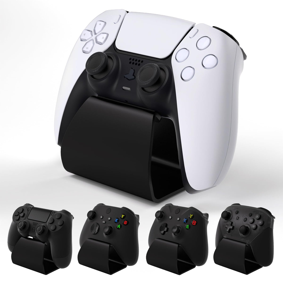PlayVital Stand-AL Game Controller Stand for ps5, for ps4, Universal Desktop Display Gamepad Stand for Xbox Series X/S, Xbox One, Aluminium Metal Controller Stand Holder for Switch Pro - Black