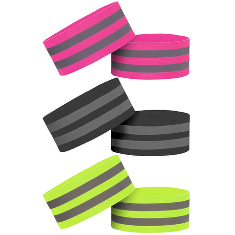 NINVVS 6 Reflective Straps, High-visibility Armbands, Elastic Wrist/Ankle Straps, Suitable for Running, Cycling, Early Morning or Night Activities Safety Equipment (Green, Black, Pink)