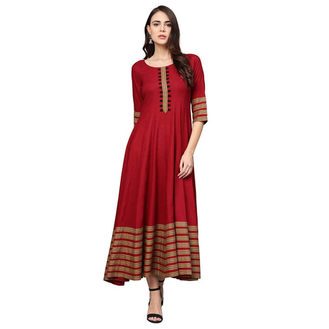 Idalia Women's Maroon Anarkali Rayon Dress (Maroon, XL)
