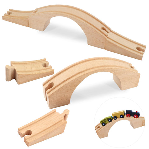 1 Pack Wood Train Track Extension Wooden Train Bridge Track Wood Train Accessories Wooden Railway Bridge Wood Train Track Connectors Compatible with Most Toy Train Railroads for Birthdays