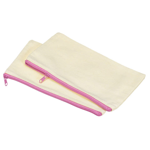 PATIKIL Canvas Zipper Pouch, 4 Pack Blank Zip DIY Bags Pencil Case Plain Craft Storage Pocket for Travel Accessory, Pink
