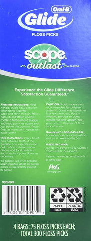 Generic Outlast Scope Dental Floss Picks, Mint, 300 Picks, Green