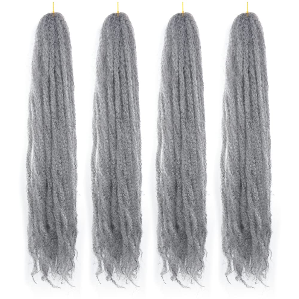 Yinmei Baibian Grey Marley Braiding Hair 36inch Super Long Marley Braids Kinky Curly Marley Twist Synthetic Afro Twists Crochet Hair for Faux Locs Box Butterfly Braids Hair Extensions 4Pcs(Grey)