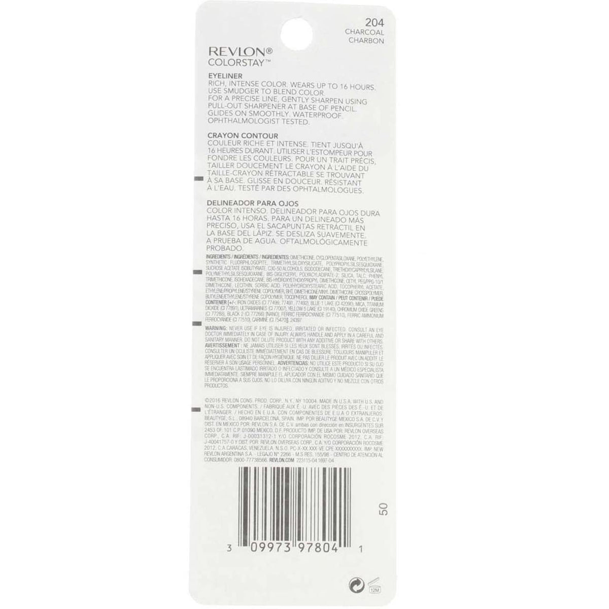 Revlon ColorStay Eyeliner Pencil, Charcoal [204], 0.01 oz (Pack of 3)