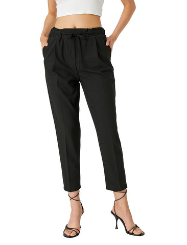 Koton Women's Carrot Trousers Drawstring Pocket, Black (999), 8