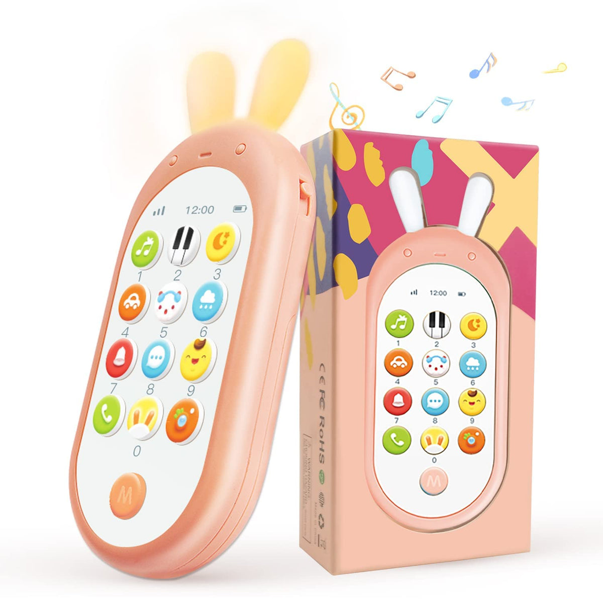 Richgv Baby Toys 6 to 12 Months, Baby Phone Toys for 1 Year Old Girl Teething Toys for Babies 6-12-18 Months Baby Cell Phone Toy with Breathing Light, Various Music Sounds, Baby Girl Gifts