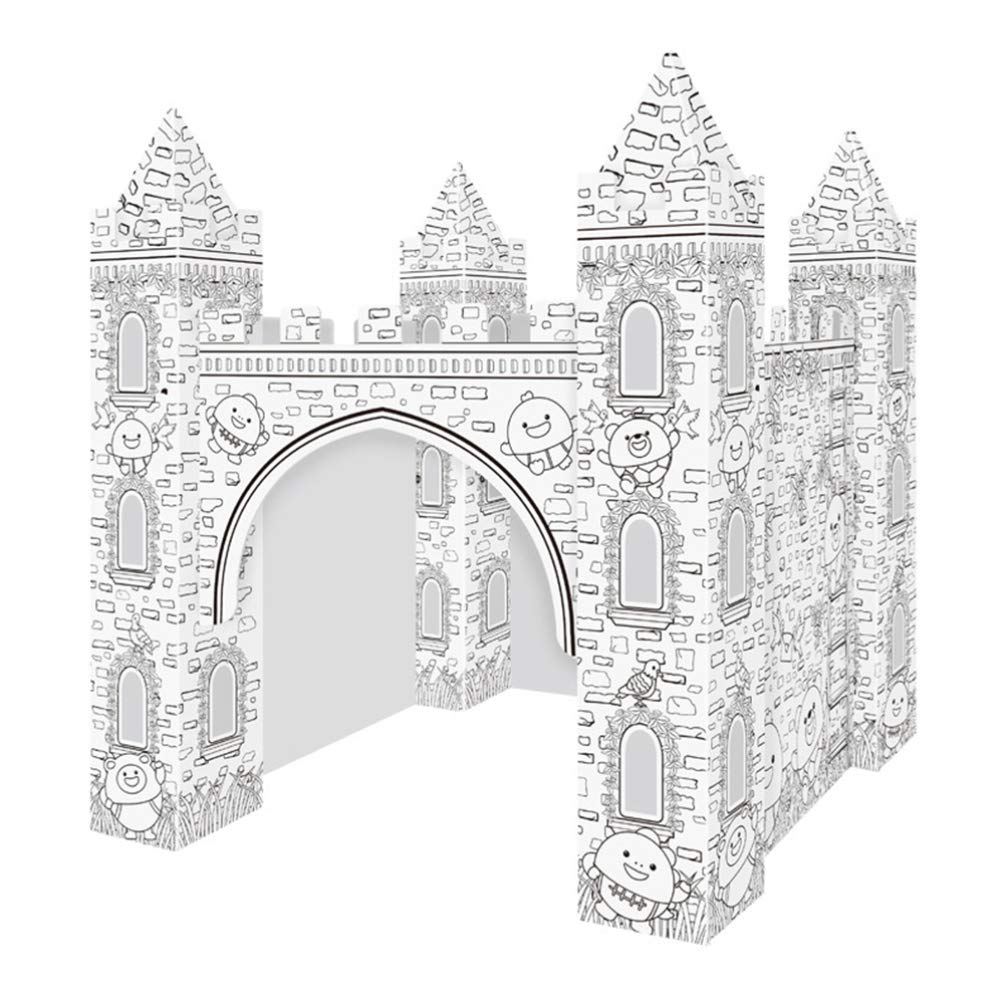 1 Set Colorizing 3D Castle Paper Fairy Tale Castle Paintable Cardboard Castle Kids Art Craft Supplies for Indoor Outdoor Fun