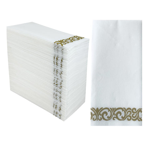 JEBBLAS Disposable Linen-Feel Guest Towels Cloth-Like Paper Hand Towels Soft and Absorbent Bathroom Napkins, Party Napkins for Weddings, Dinners, or Events, Gold, Pack of 200, 30x40cm