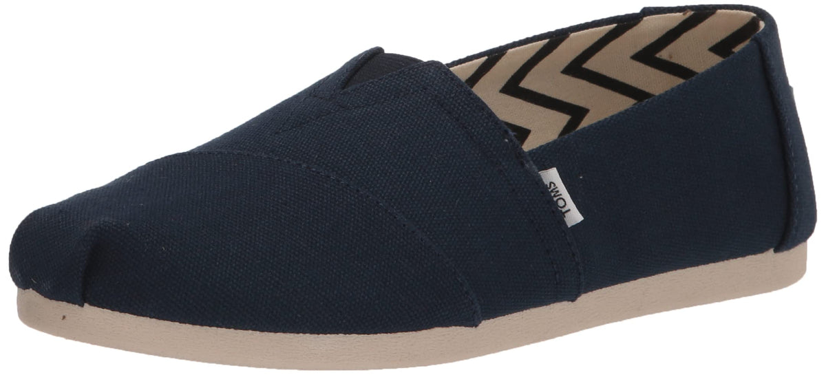 TOMS Women's Alpargata Recyled Cotton Canvas Loafer Flat, Navy, 5.5 Wide