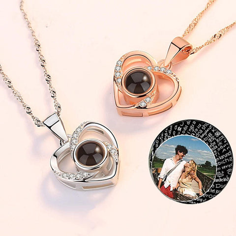 wikkeny Personalized Photo Projection Necklace, 925 Sterling Silver Custom Name I Love You 100 Languages Pendant Jewelry Gifts Women Girls-silver
