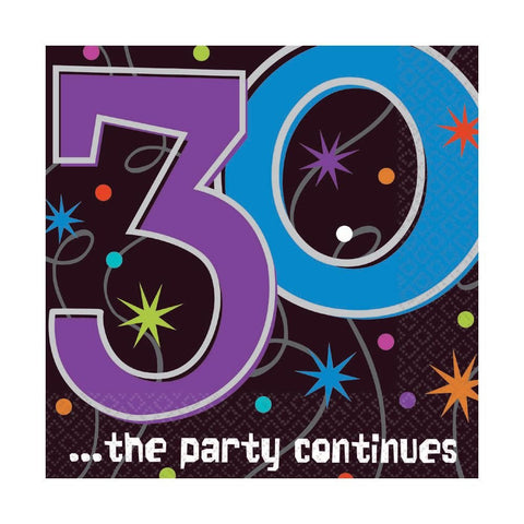 The Party Continues 30th Birthday Napkins - Party Supplies