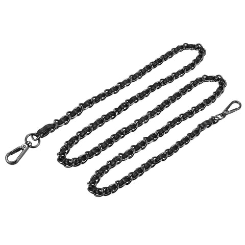 uxcell Purse Chain Strap, 55" Leather Iron Flat Chain Strap Handbag Chains Purse Straps Replacement Strap, Black + Dark Grey