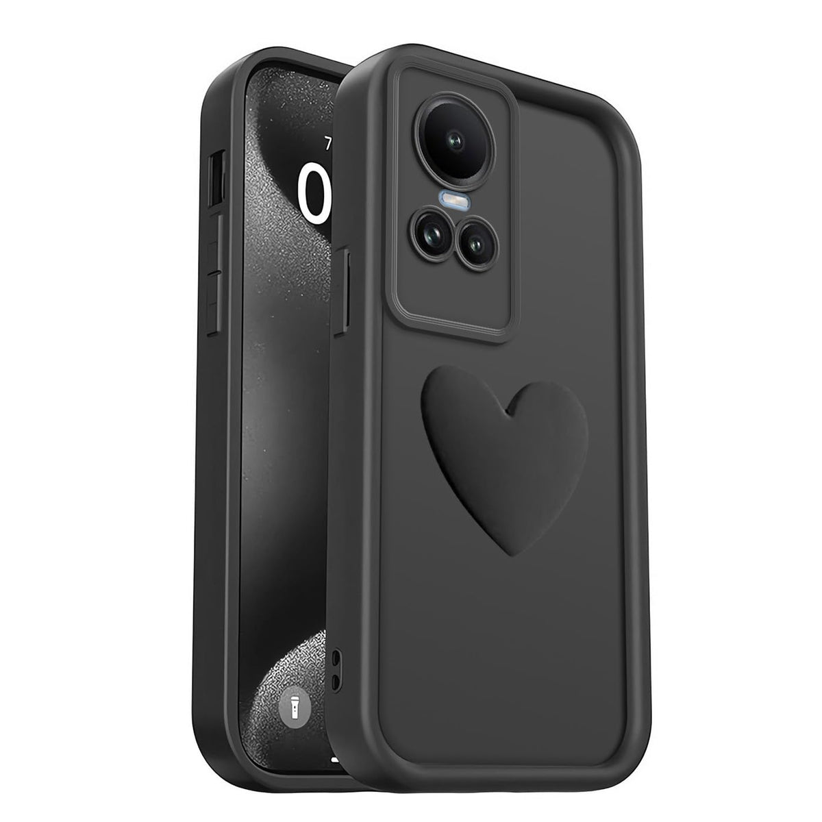 PanXCase Case for OPPO Reno 10 5G / OPPO Reno 10 Pro 5G - 3D Heart Design Cute Silicone Fit Slim Soft Case, Camera Protection Shockproof Girls Women Bumper Cover (Black)