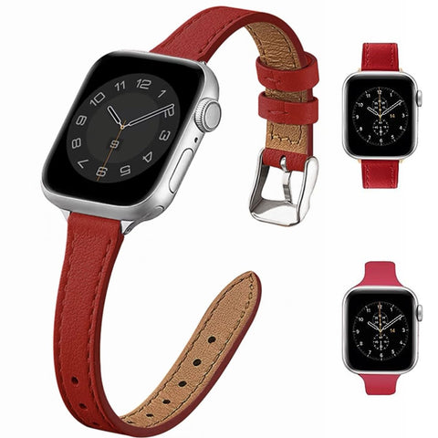 HEYOZURY 2-Pack Compatible with Apple Watch Strap Women Slim Leather Straps 38 mm 40 mm 41 mm 42 mm 44 mm 45 mm 49 mm, Top Grain Leather Watch Thin Strap for iWatch Ultra SE Series 8/7/6/5/4/3/2/1,
