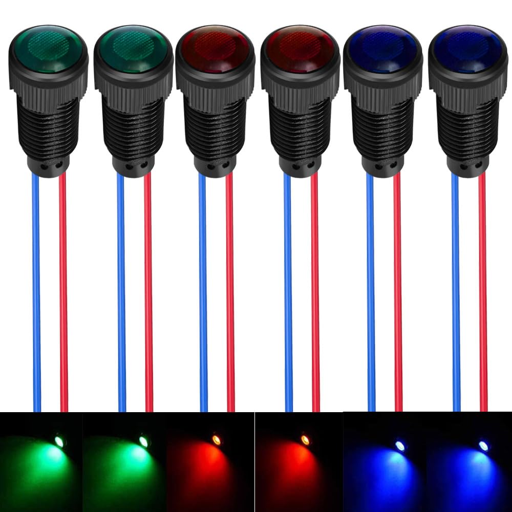 Gebildet 6pcs Red/Blue/Green LED Indicator Pilot Light 110VAC Mounting Hole Size 10mm(Flame Retardant Plastic Shell)