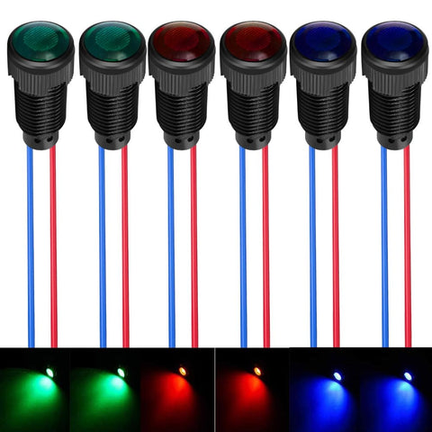Gebildet 6pcs Red/Blue/Green LED Indicator Pilot Light 110VAC Mounting Hole Size 10mm(Flame Retardant Plastic Shell)