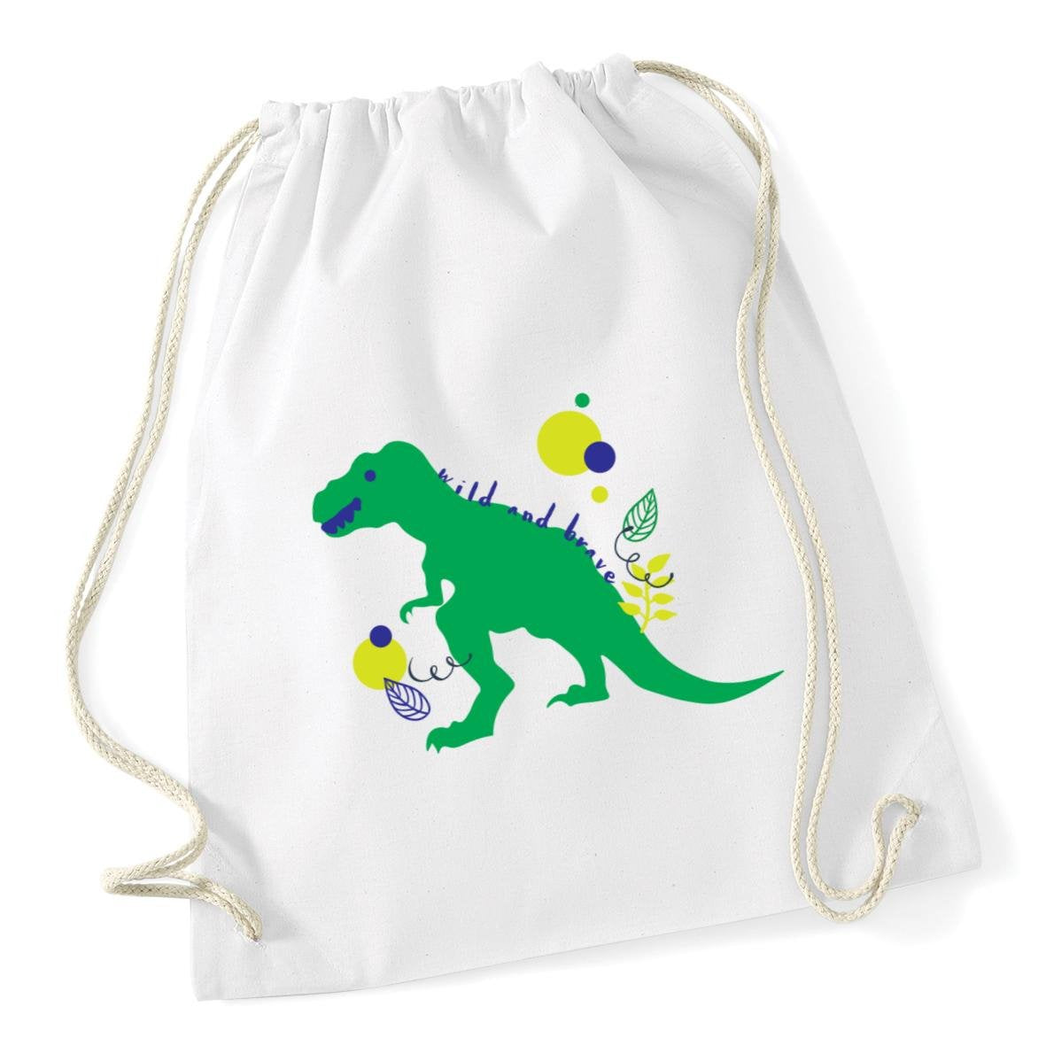 Hippowarehouse Wild And Brave Cute Dinosaur Drawstring Cotton School Gym Bag 37cm x 46cm, 12 litres