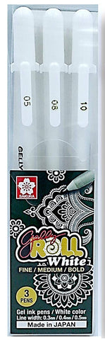 Sakura 05/08/10 Gel Pen - Bright White Ink - Blister Pack of 3
