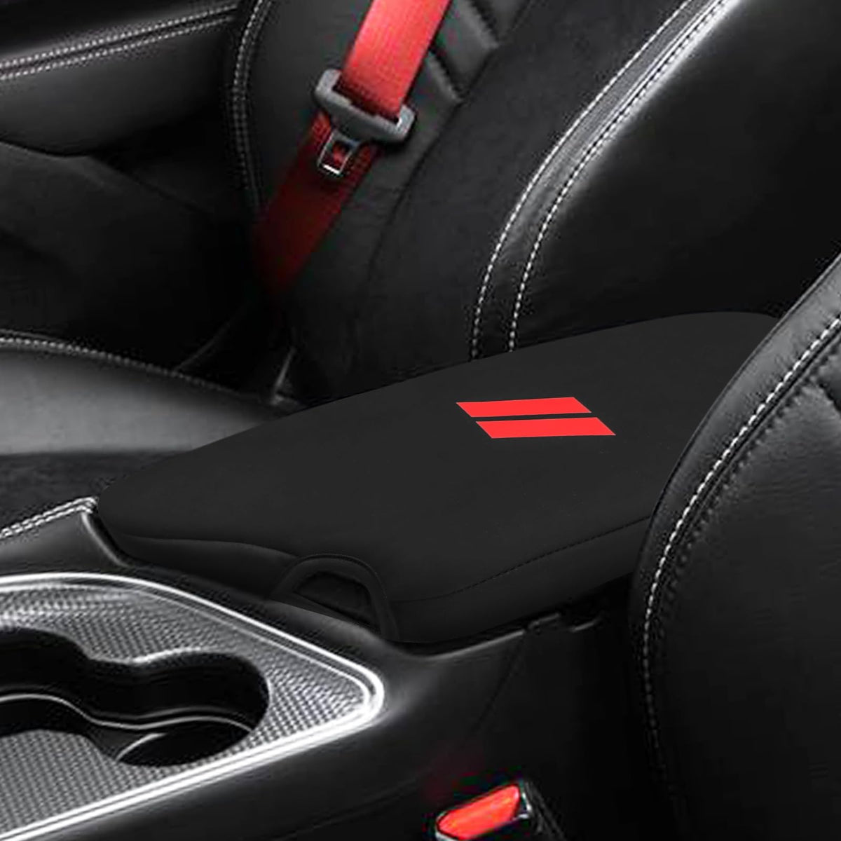 INTGET Car Center Console Cover for 2022 2021 2020 Dodge Challenger Accessories 2019 2018 2017 2016 2015 Neoprene Challenger Armrest Cover Interior Console Lid Protector Cushion Pad Dog Seat Cover