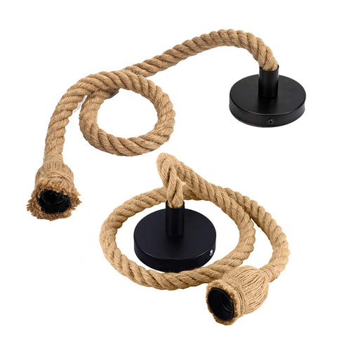 DBAILY Hemp Rope Hanging Lamp, 2pcs Vintage Hight Quality Single Head Hanging Pendant Rope E27 Suspension Weaving Ceiling Light with Screws Country Style for Dining Hall Bar Restaurant Cafe (No Bulb)