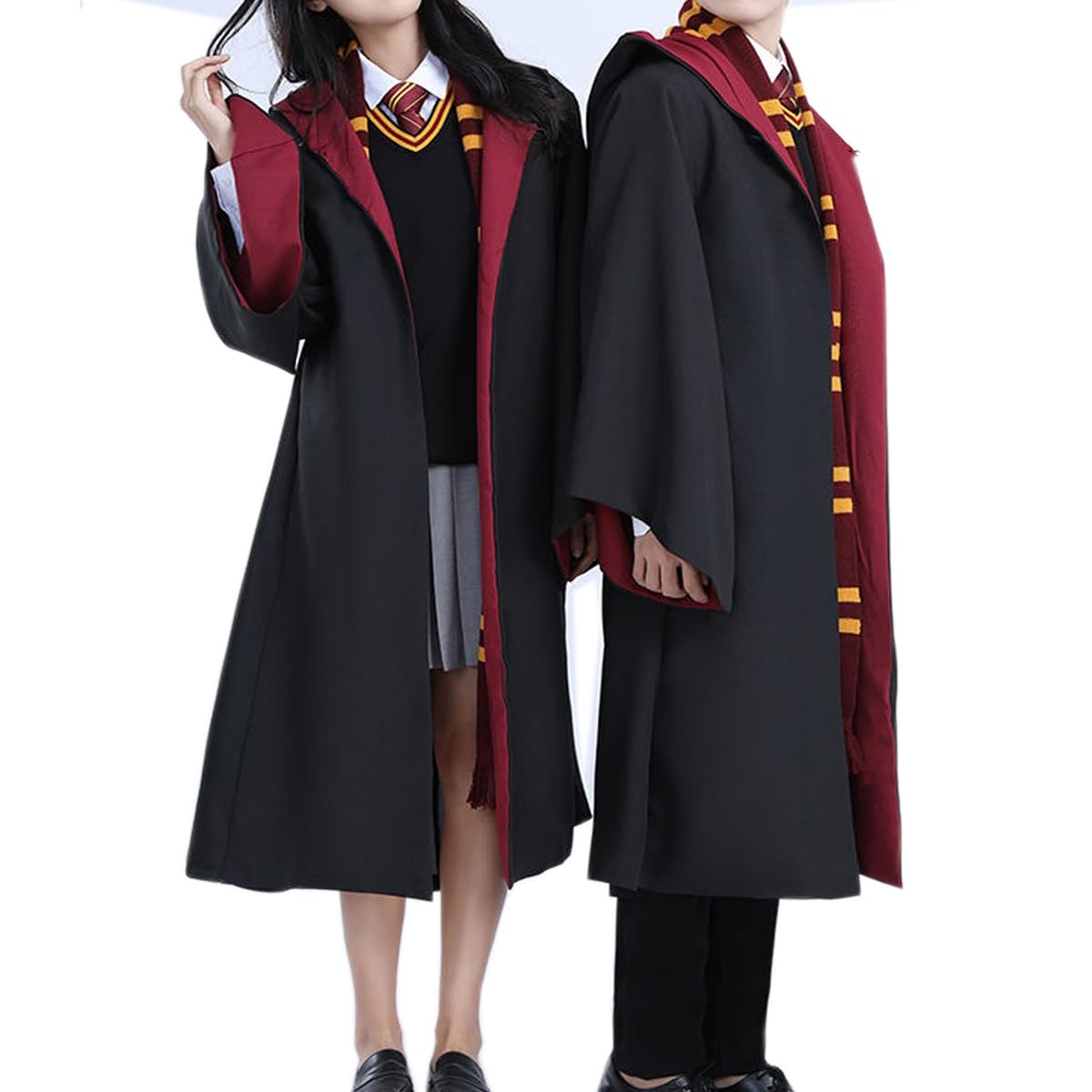 Magician Robe Cosplay Halloween Costume Wizard Witches Hooded Cloak Adult Man Women Teens Carnival Costumes School Magic Cape Red Inner Small