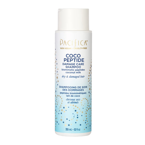 Pacifica Beauty Coco Peptide Damage Care Shampoo, Haircare, Vitamin B5, Treat Split Ends, Hair Breakage, Repair Damage from Bleach, Color Treated Hair, For Dry, Damaged Hair, Vegan, 12 fl oz (1 Count)