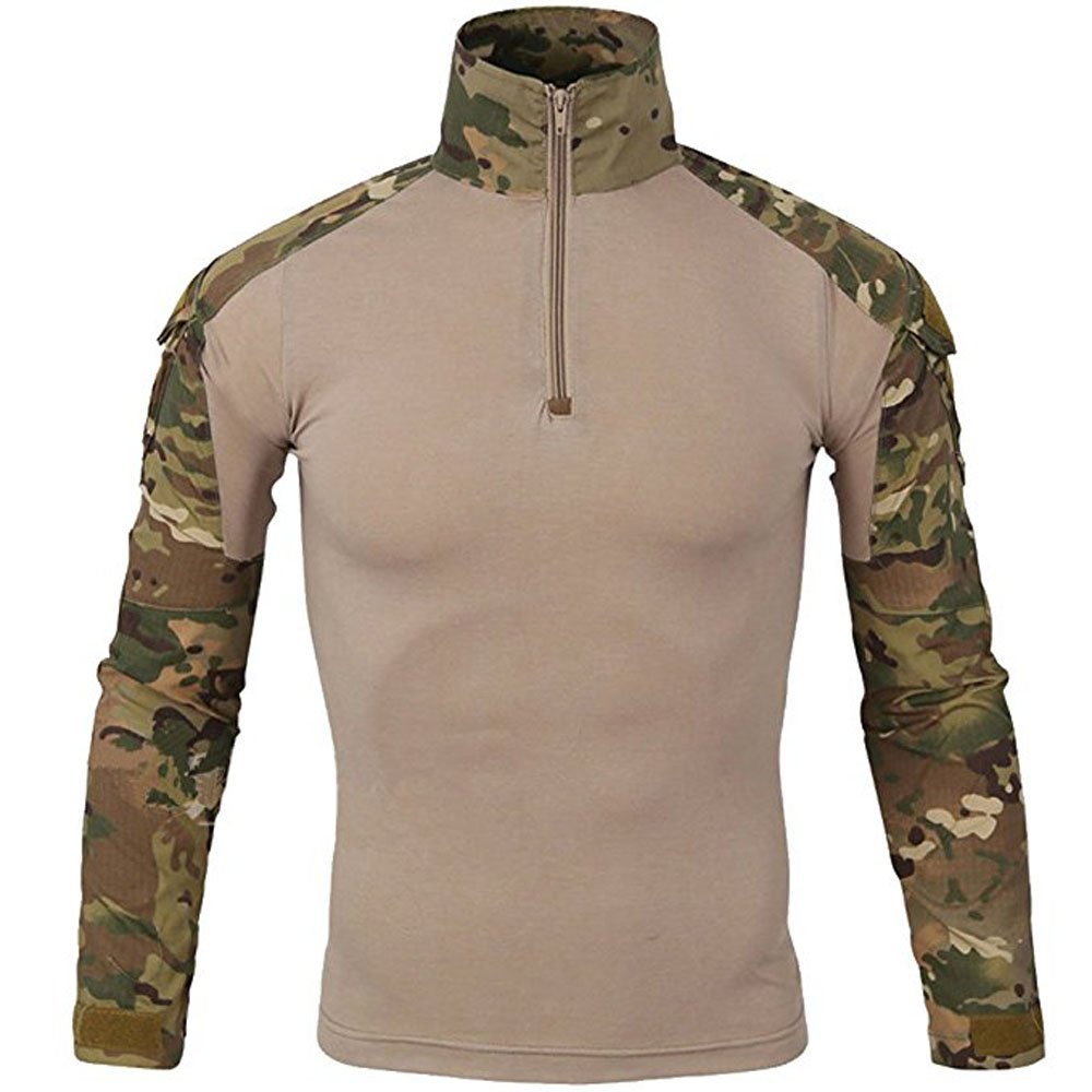 LiliChan Mens Long Sleeve Tactical Military T-Shirt Outdoor Shirt Combat Shirt with Zipper (Cp, UK M(fit chest:36"-39"))