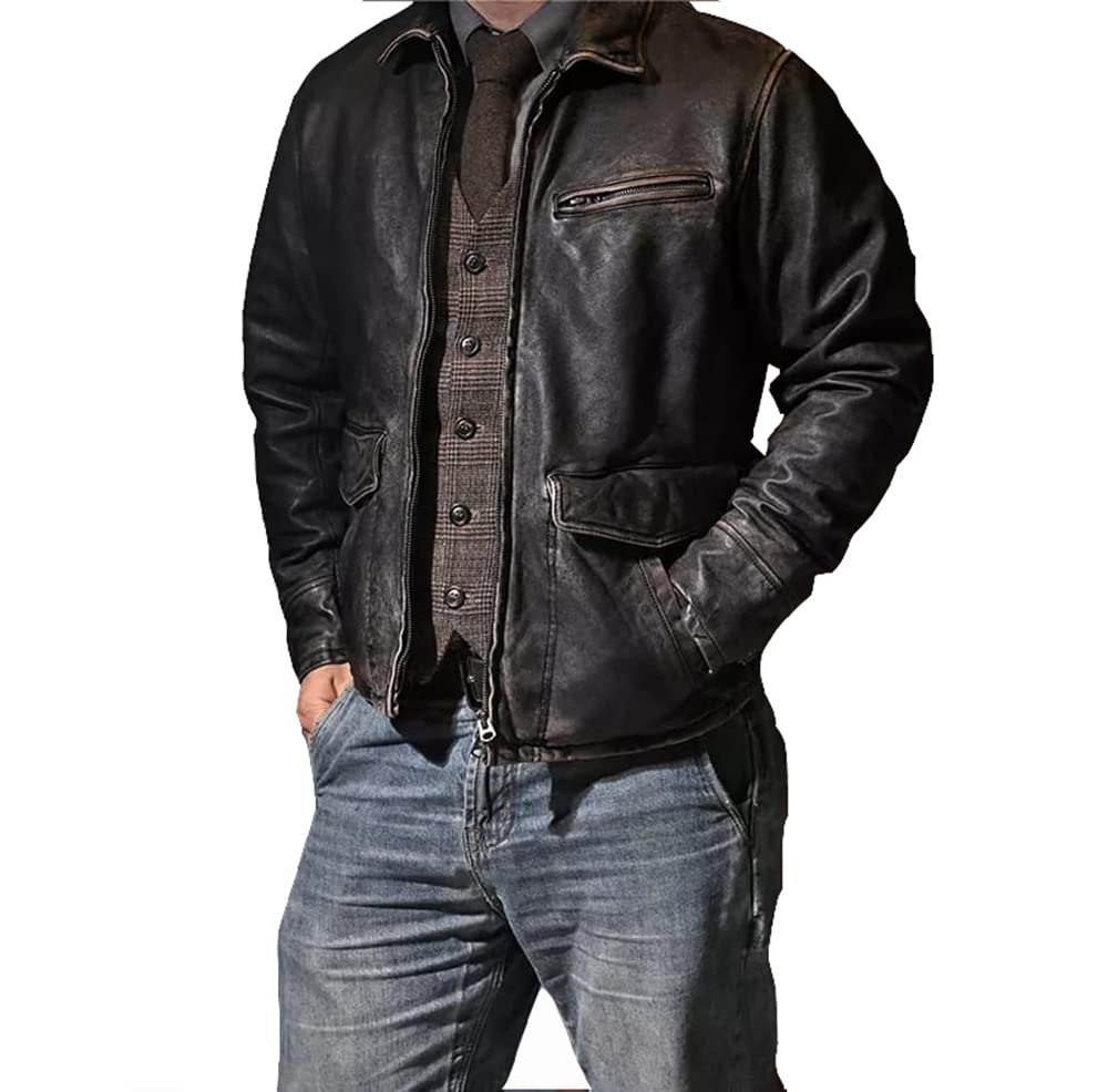 SHOP OF JACKETS LIMITED Real Leather Jacket Mens | Genuine Lambskin Biker Black Jacket | Made With Vintage Styled Distress Leather