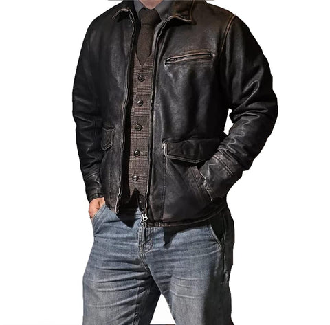 SHOP OF JACKETS LIMITED Real Leather Jacket Mens | Genuine Lambskin Biker Black Jacket | Made With Vintage Styled Distress Leather
