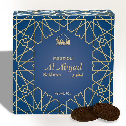Maamoul al Abyad Bakhoor by Dukhni | 40 grams White Oud Bakhoor Incense | White Oudh Blend | Luxurious Bakhour for Prayer Time, To Relax & Meditate | Handmade Islamic Gifts for men & women