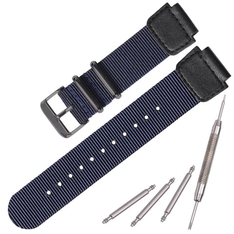 Nylon watch strap for Casio AE1200WH AE-1000 SGW-300H SGW-400 AQ-S810W 18mm Men's Replacement Leather Watch band stainless steel ring (Blue Buckle)