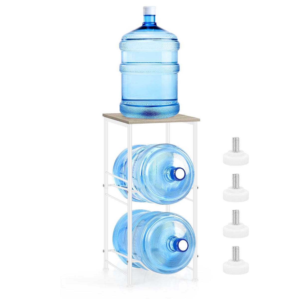 5 Gallon Water Jug Holder Water Cooler Dispenser with Top Shelf, 5 Gal Water Bottle Holder with 2 Slots Metal Frame for Kitchen, Dining Room, Office, Light Grey