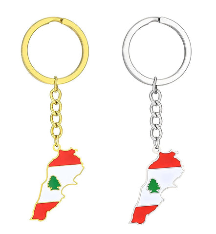 ZENRUIMING 2pcs Lebanon Map Keychain, Vintage Lebanese Flag Ethnic Style Alloy Keychain, Gold, Silver, One size