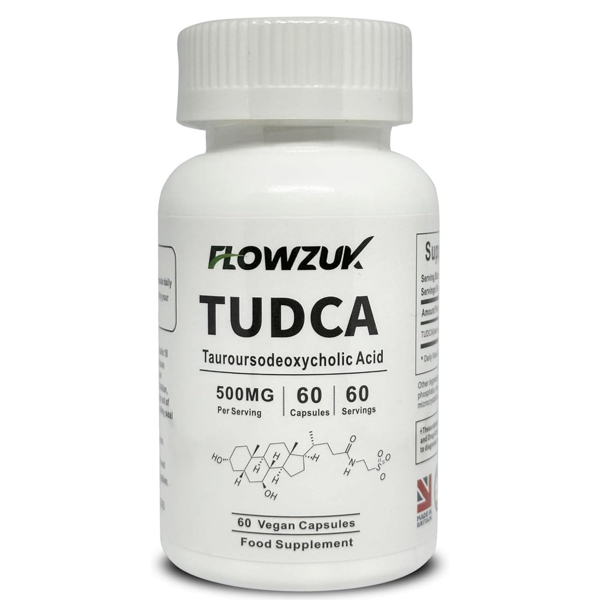 TUDCA High Strength 60 Capsules - Tauroursodeoxycholic Acid, Liver Support Supplement, Enhances Proper Bile Production, Boosts Digestion and Immune System Support Flowzuk