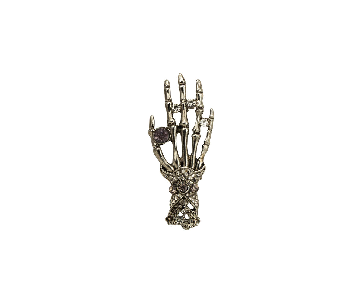 Brooch Lapel Pin for Men Oxidised Finish Silver Skeleton Hand Brooch