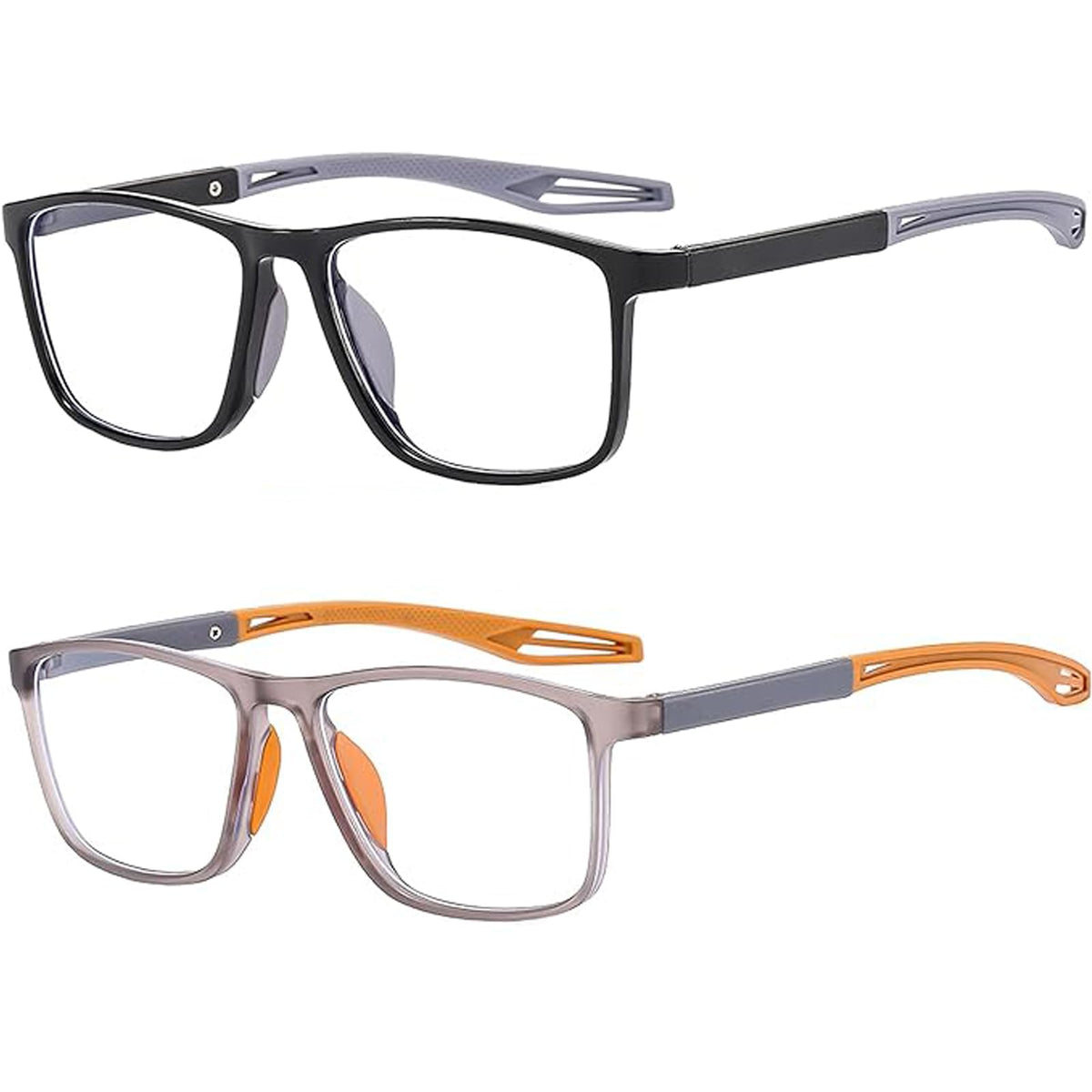 Hubeye 2 Pairs TR90 Sports Reading Glasses for Men and Women Square Comfortable Flexible Blue Light Blocking Computer Reader 3.00