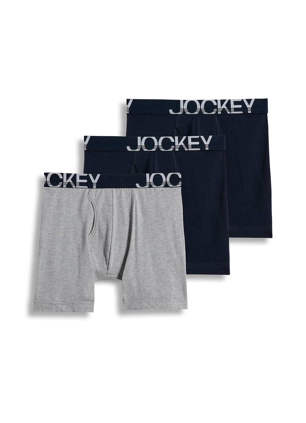Jockey Men's Underwear ActiveStretch 7" Long Leg Boxer Brief - 3 Pack, True Navy/Grey Heather/True Navy, XL